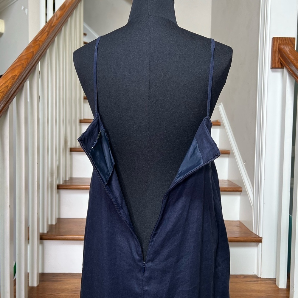 Vintage Y2K American Eagle Navy Linen Maxi Slip Dress Size 8 - Picture 8 of 10